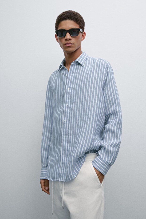 Regular fit çizgili gömlek - 2