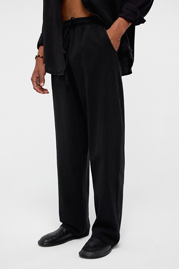 Basic Oversize Keten Takım Siyah - 5