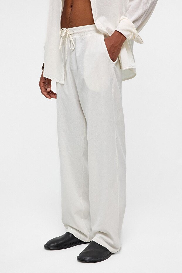 Basic Oversize Keten Takım Ekru - 6