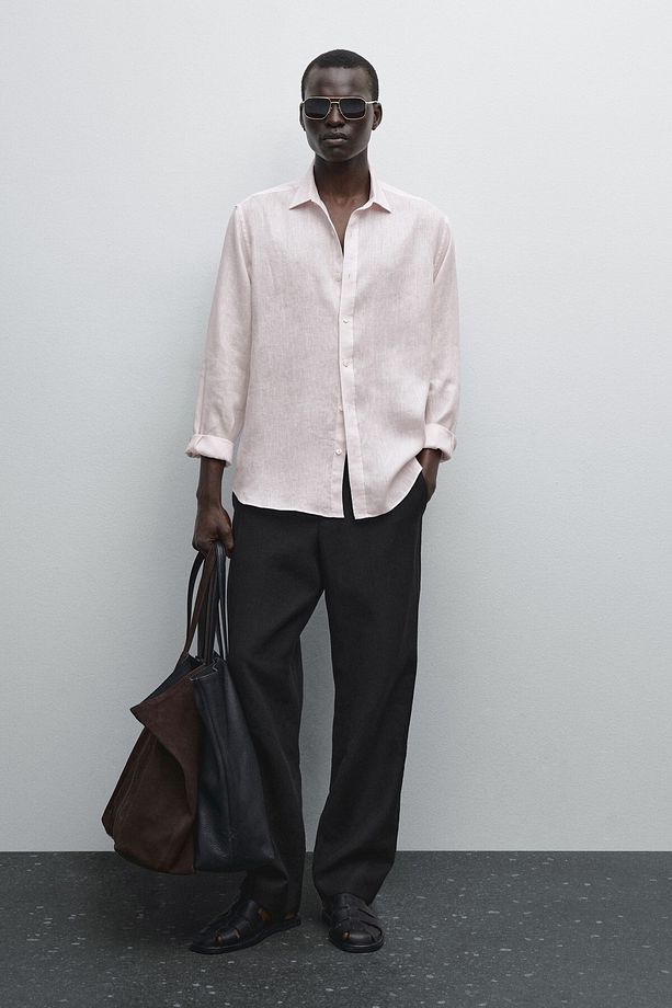 %100 keten regular fit gömlek - 1