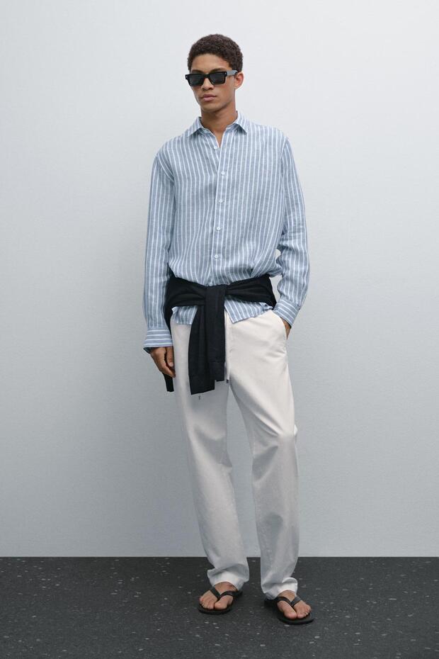 Regular fit çizgili gömlek - 1