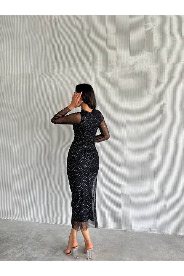 Tylle šaty s detailem třpytek - 5