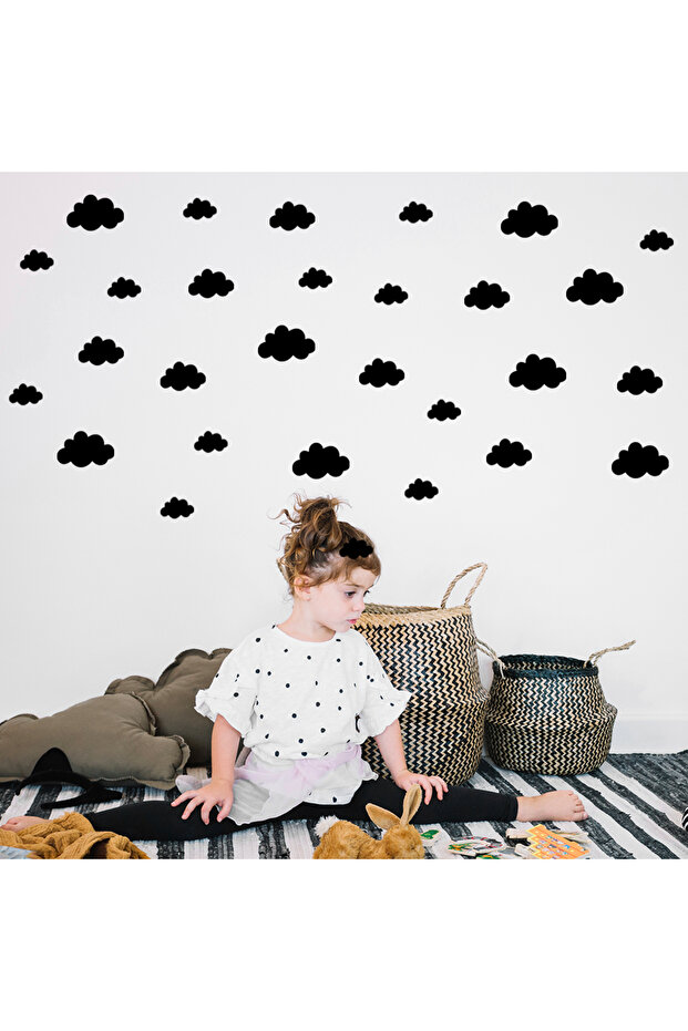 Cloud Shaped Wall Sticker Set in Various Sizes - 100 Pieces