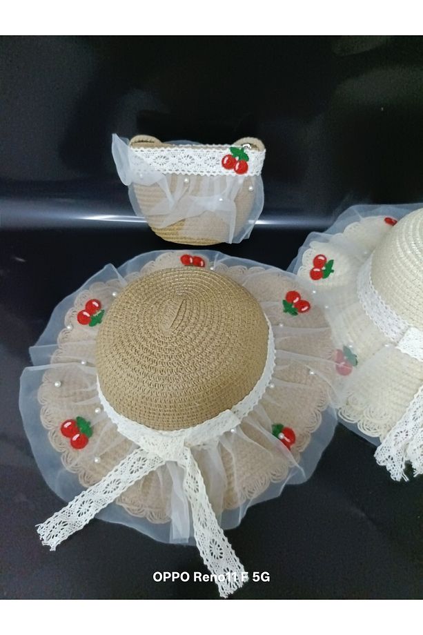 Kız çocuk 🍒 Hasır Şapka Takımı - 1