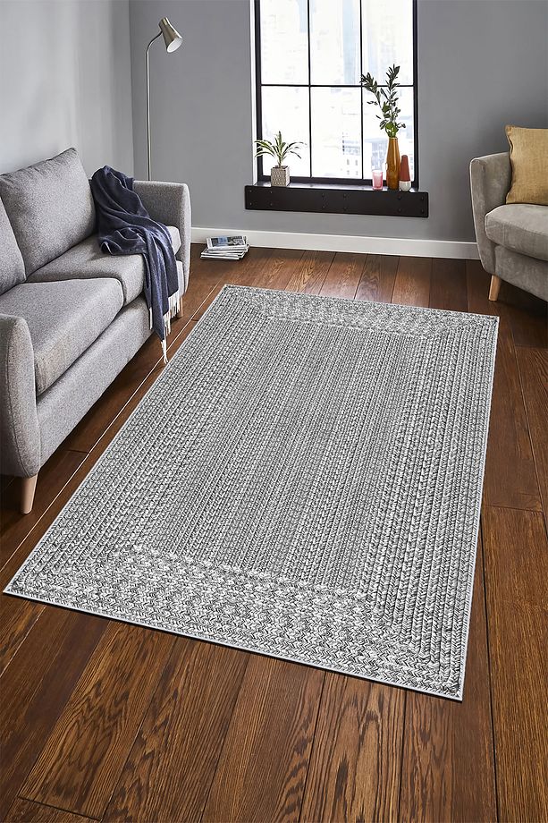 Gri Halı Makinede Yıkanabilir Kaymaz Taban Salon Halısı - 1