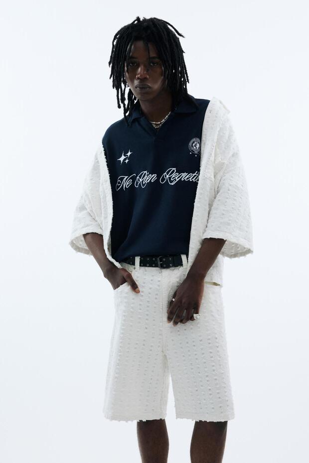 Dokulu bol kesim denim bermuda şort - 3