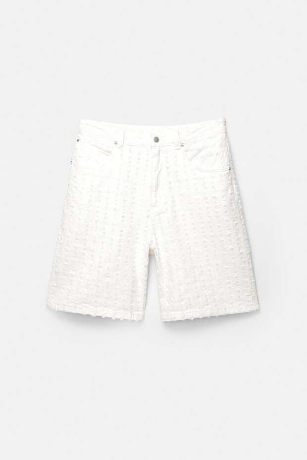 Dokulu bol kesim denim bermuda şort - 9