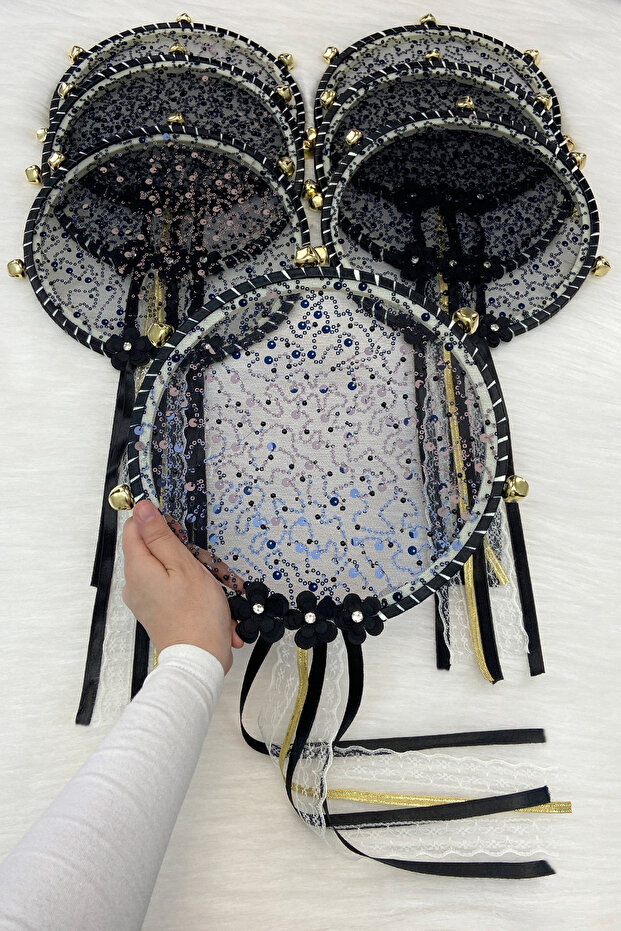 Black Bride Bridesmaid Tefi, Flower Sequins and Shiny Stones, Wedding Henna Bride Circumcision Party Defi 1 Piece