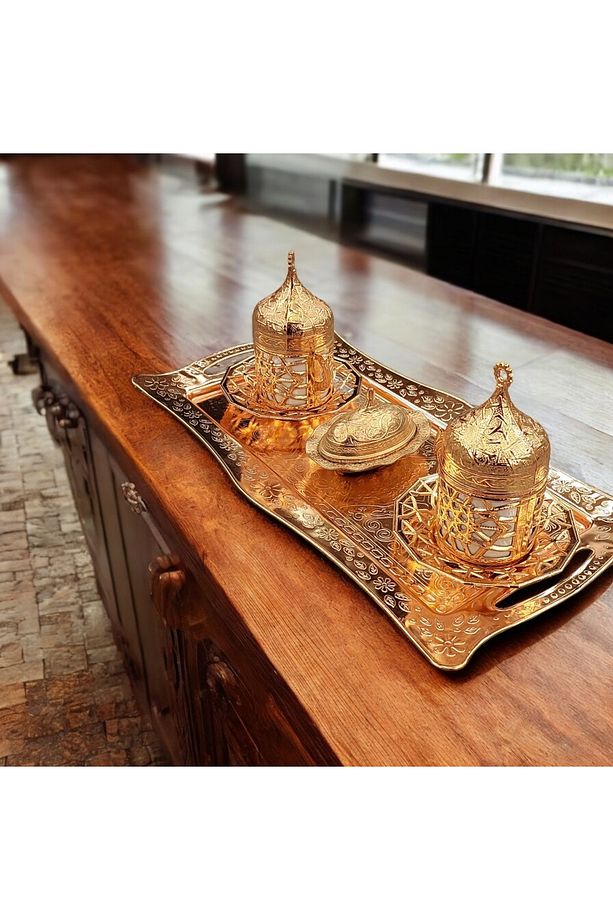 Fincan Takımı 2 Kişilik Gold - Bakır Osmanlı Desenli Türk Kahve Fincanı Bakır Kahve Fincanları - 3