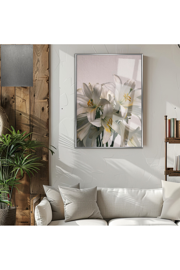 Amazing | White Lily Model (Lilium Candidum) | Framed Tempered Glass Table Single Vertical