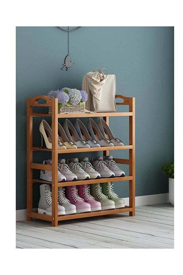 4 Tiers Multipurpose Bamboo Shoe Rack Shoe Organizer Shelf Storage Rack Display Stand for Entryway a