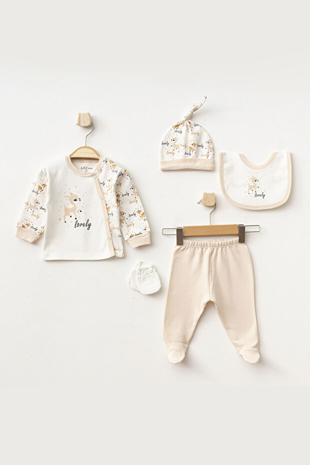 Baby Girl Animal Patterned 100% Cotton 5' Hospital Discharge Set 0 Months - 3 Months