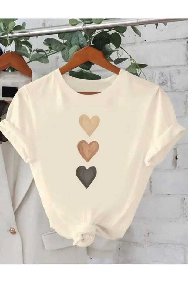 Unisex Heart Pattern Printed Cotton Tshirt