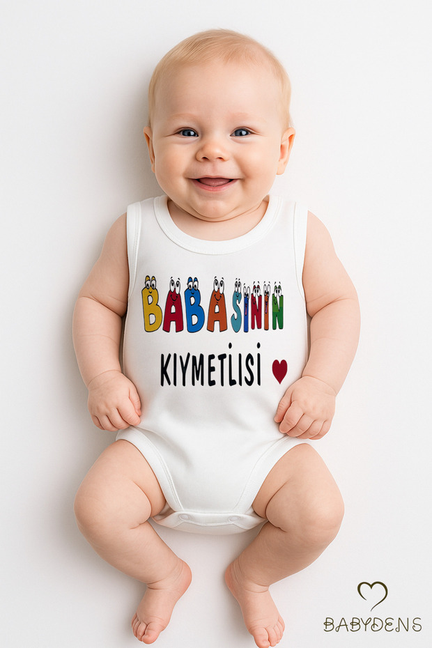 Sleeveless Baby Bodysuit with "Father's Precious" Written 100% Cotton Summer Snapback Bodysuit 03-24 Months