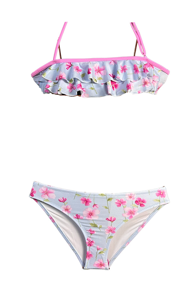 Halter Neck Sakura Floral 50Uv Girls Bikini Set by Nessi Byrd