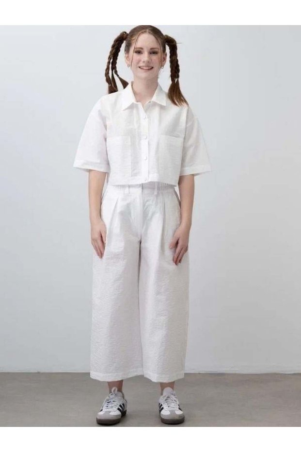 Girl's Crop Shirt Poplin Pants Set