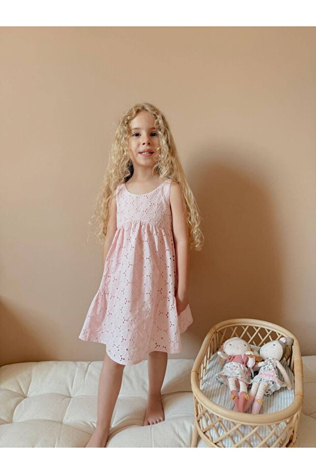 Brode Fabric Strap Girl's Dress