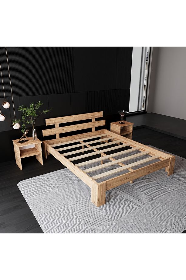Lotus Atlantik Mdf 2 Komodin Set Karyola | Tek Ve Çift Kişilik Yatak Uyumlu, Kolay Kurulum - 3