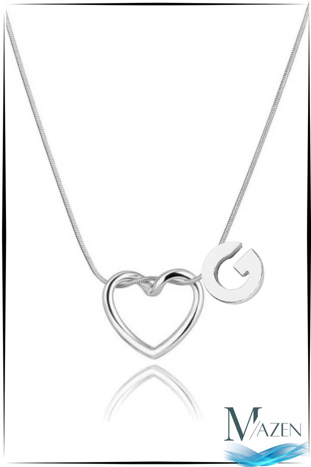 Silver Color Heart Letter Detailed Necklace – Tarnish-Free Surgical Steel – Letter g