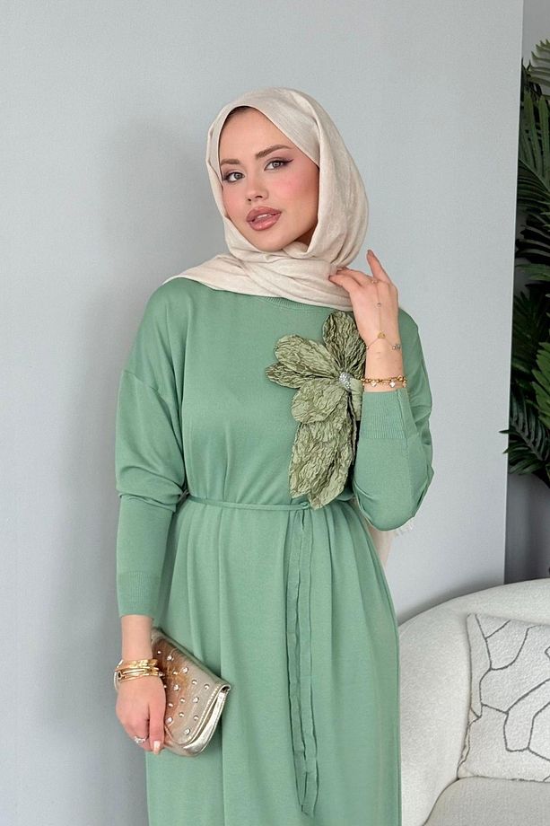 Zambak Merserize Elbise Mint - 4
