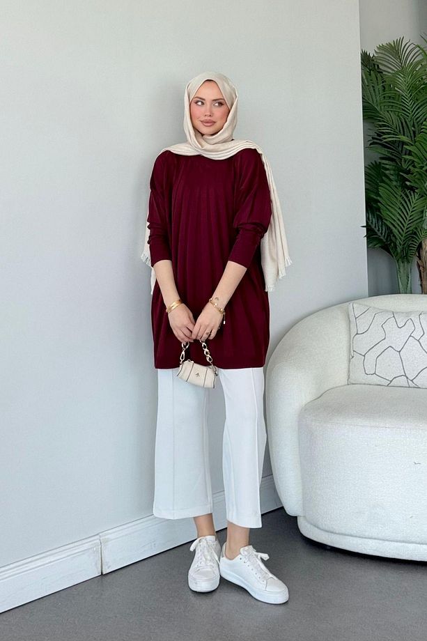 Gökkuşağı Merserize Tunik Bordo - 3