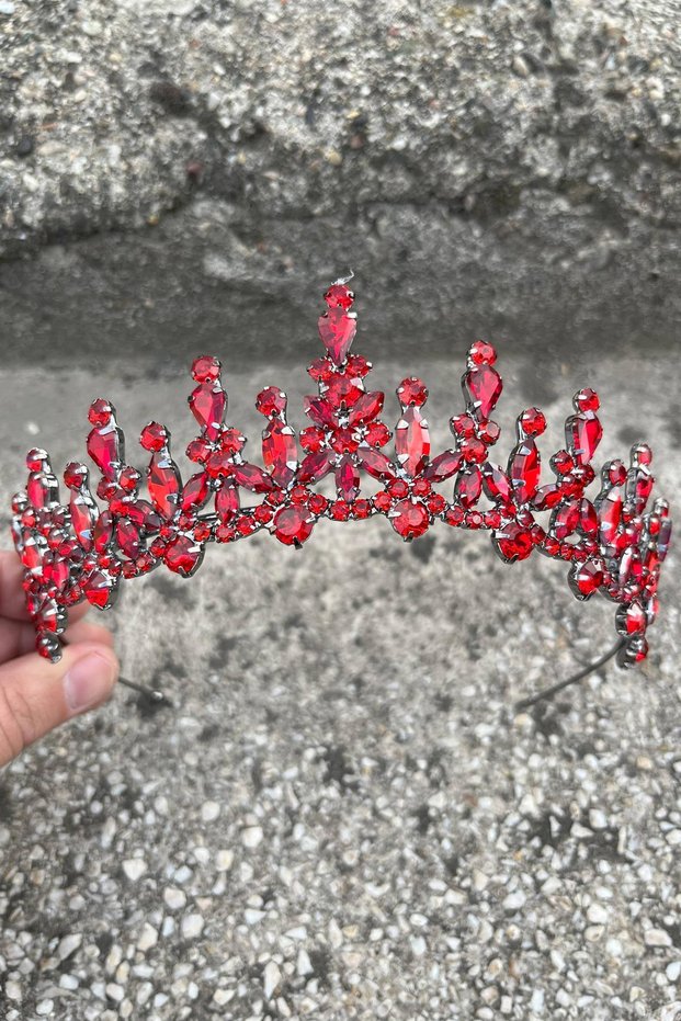 Elvira Red Bridal Henna Crown Special Occasion Accessory Women's Crown Hair Accessory – Crown, Crystal Stone