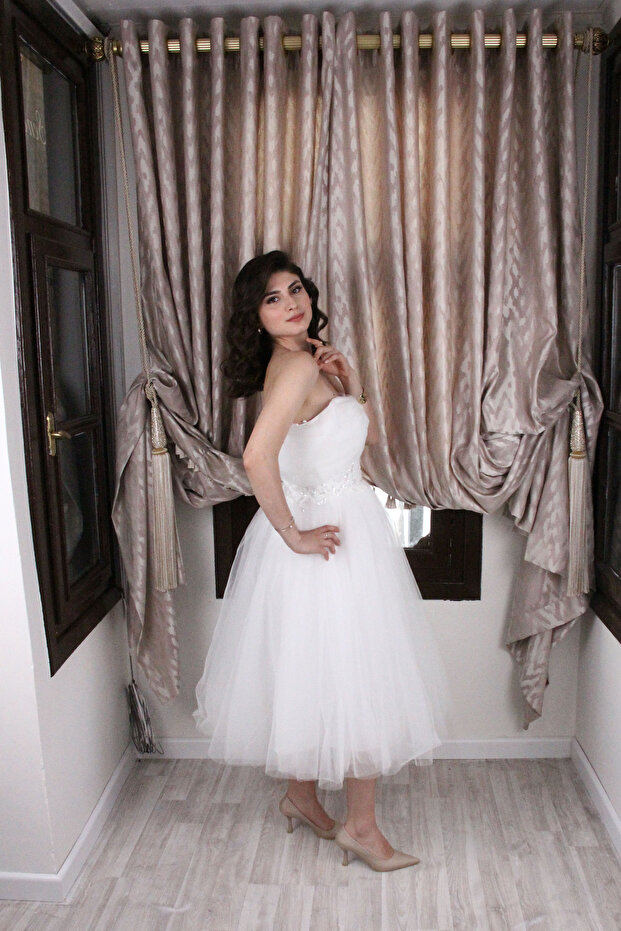 Midi Boy Straplez Elbisi - 2