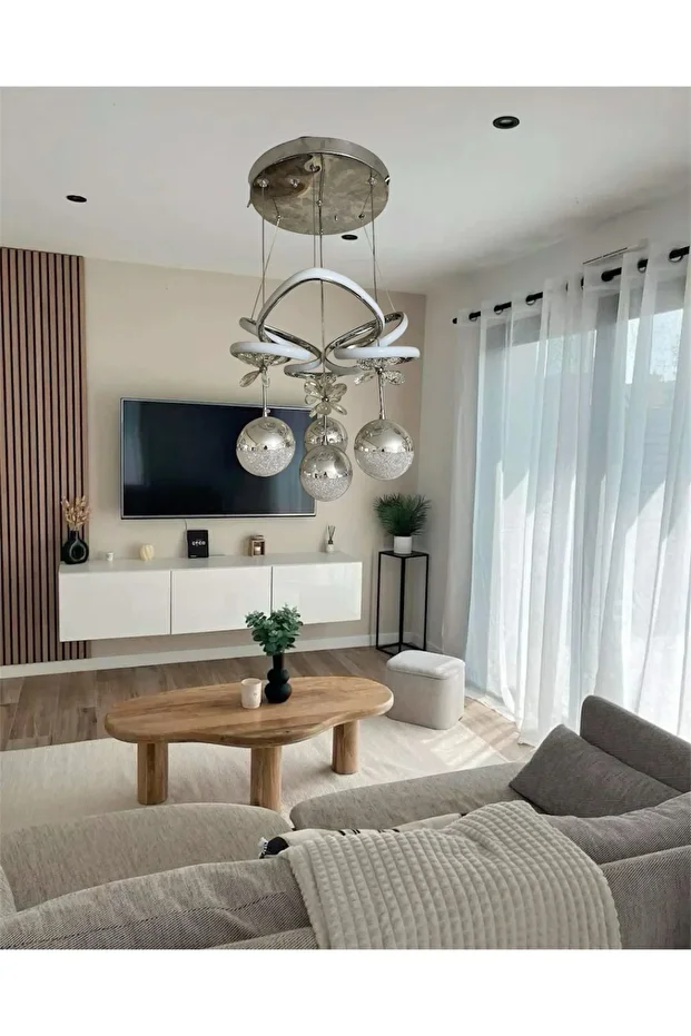 Taç 4 toplu Krom Sarkıt Led Avize - 1