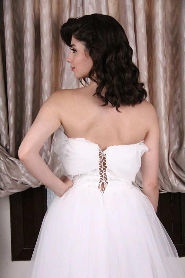 Midi Boy Straplez Elbisi - 5