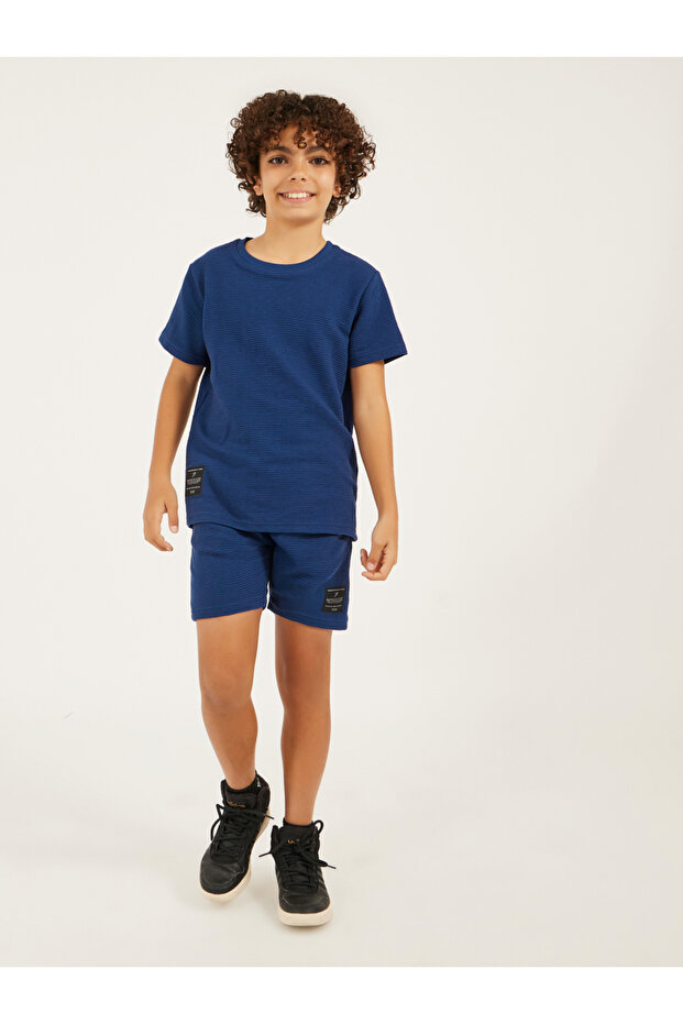 Textured T-Shirt Detail and Shorts with Badge Set