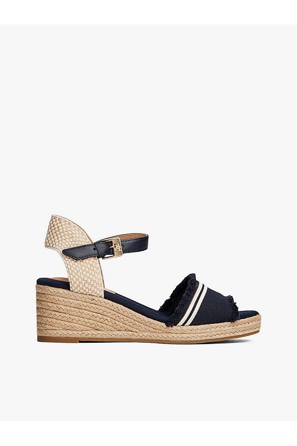 Fringe Canvas Wedge Sandals - 1