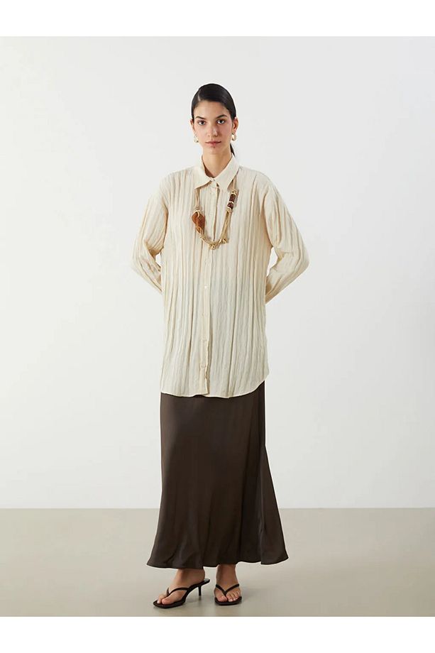 LCW Modest Bej Dokulu Kadın Gömlek Tunik - 4
