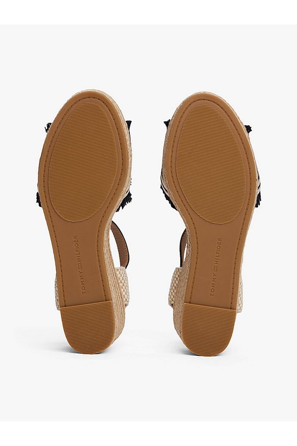 Fringe Canvas Wedge Sandals - 5