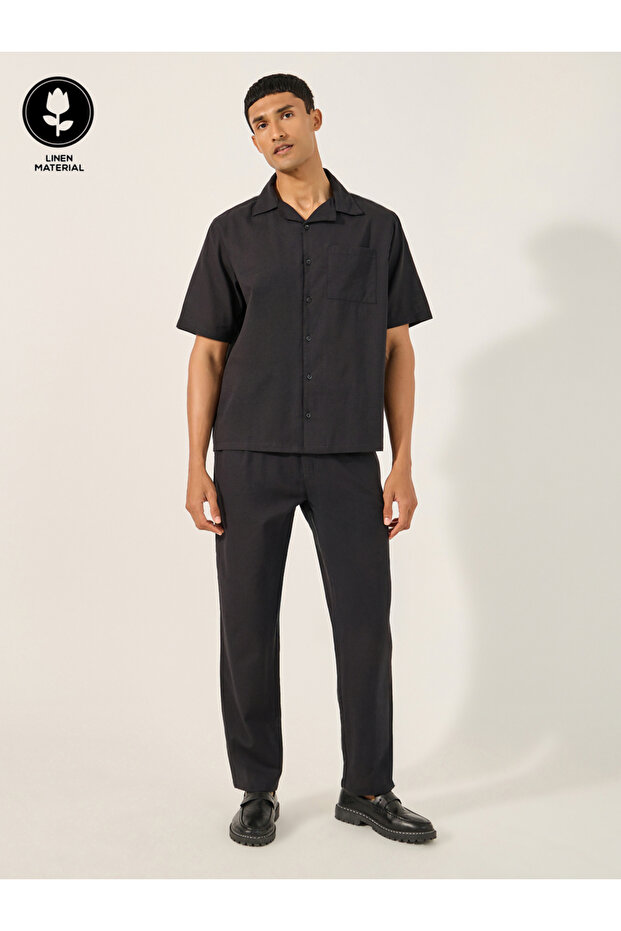 Linen Blend Shirt and Pant Co-Ords Set With Chest Pocket