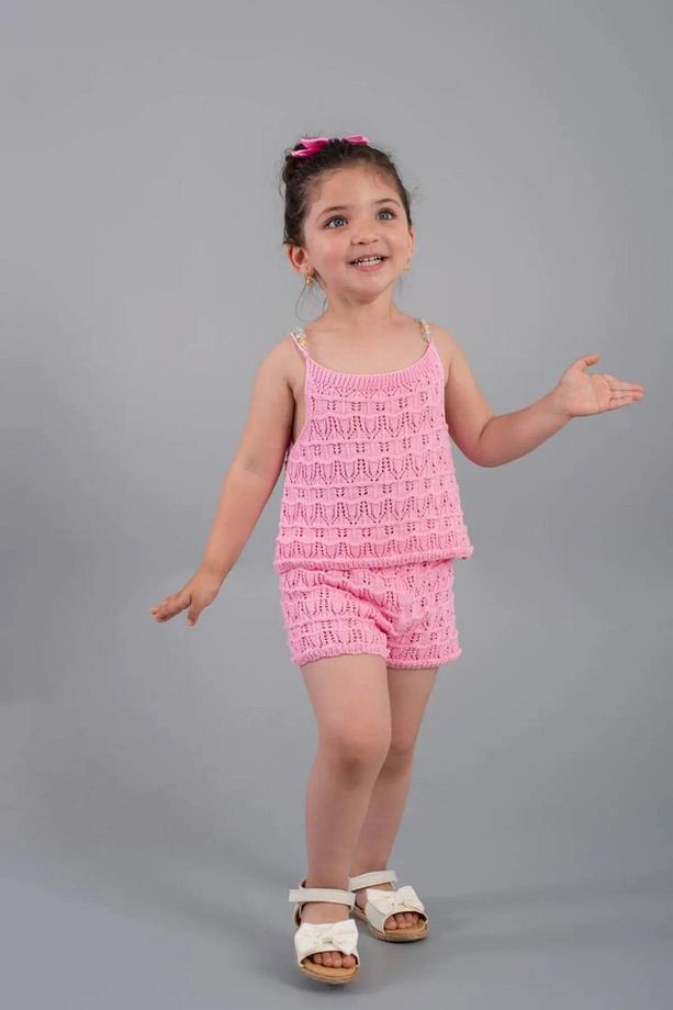 Kız Çocuk Pembe Örgü Triko Takım Alt Üst - 3