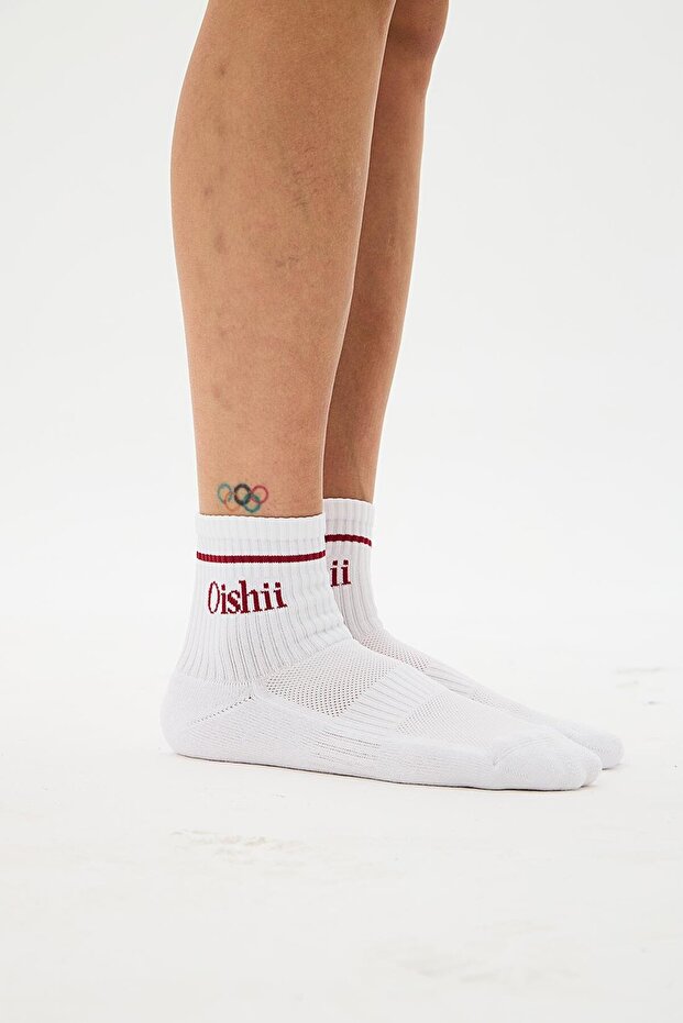 Short Socks Sports Socks Half Towel Hoop Burgundy Pattern White