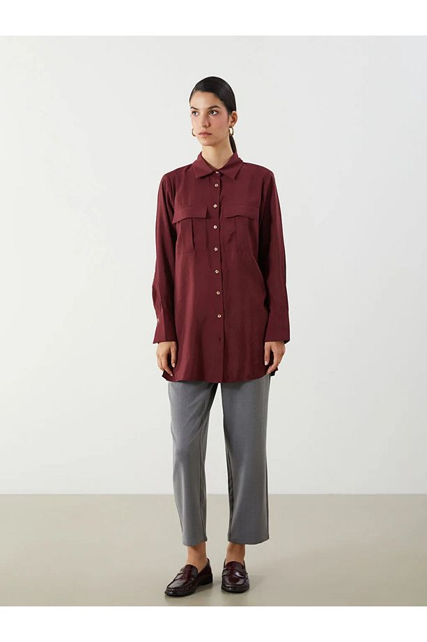 LCW Modest Bordo Modal Karışımlı Kadın Gömlek Tunik - 2