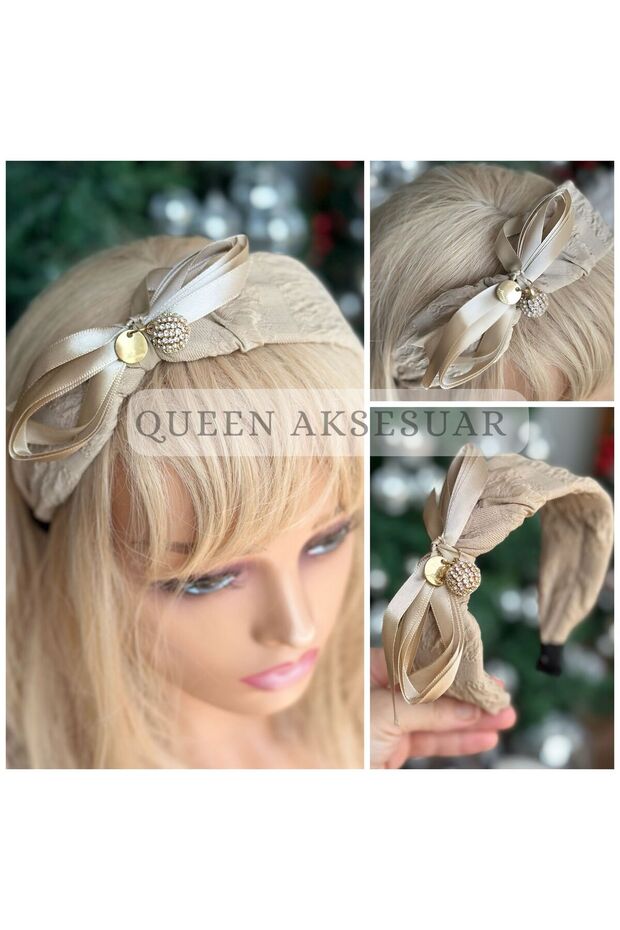 Luxury Crystal Stone Crown Gold Gold Hanging Bulk Ribbon Satin Bow Ribbon Women's Crown Beige Coffee