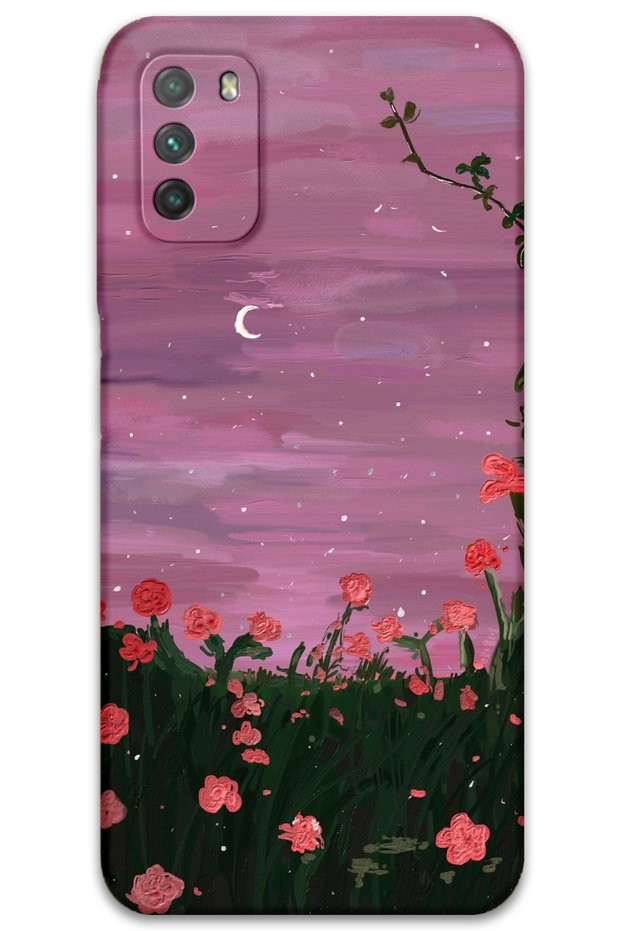Xiaomi Redmi 9t Compatible Flower Pattern Phone Case + Screen Protector - 5793