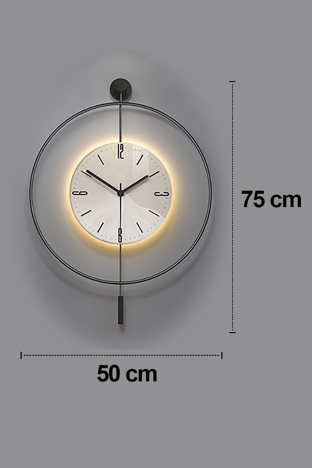 LED backlit clock SİYAH (BÜYÜK BOY 50 X 75 CM) Nano Abs Kırılmaz Göbek, Sarkaçlı Metal Duvar Saati - 5