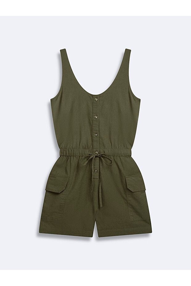 Green Jumpsuit with Basic Strap - 1