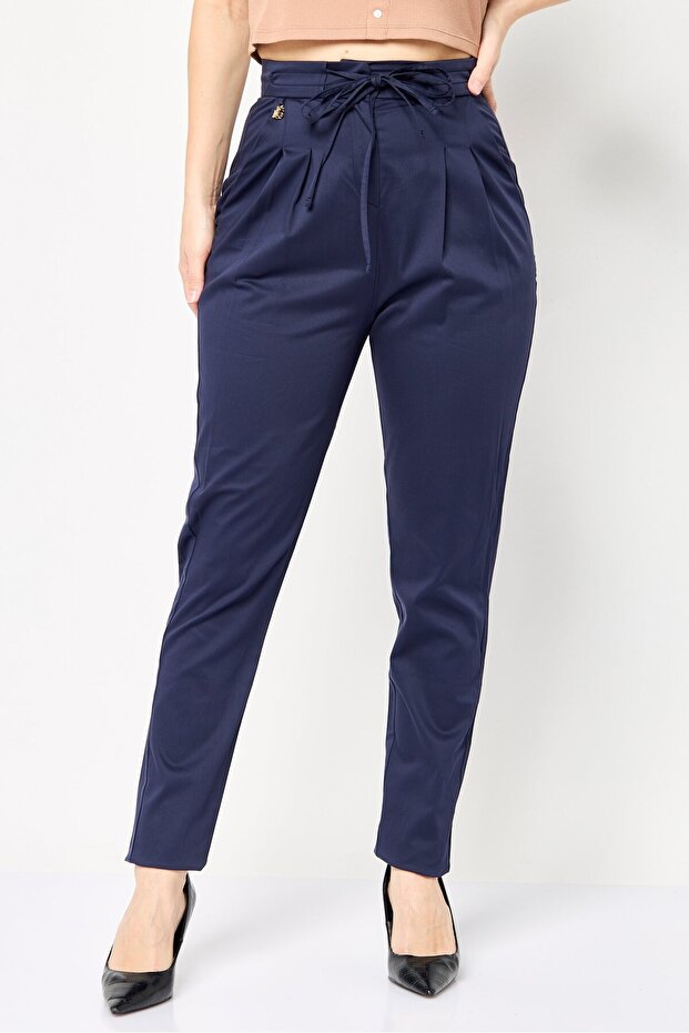 Women Regular Fit Solid Skinny Pants, Navy Blue