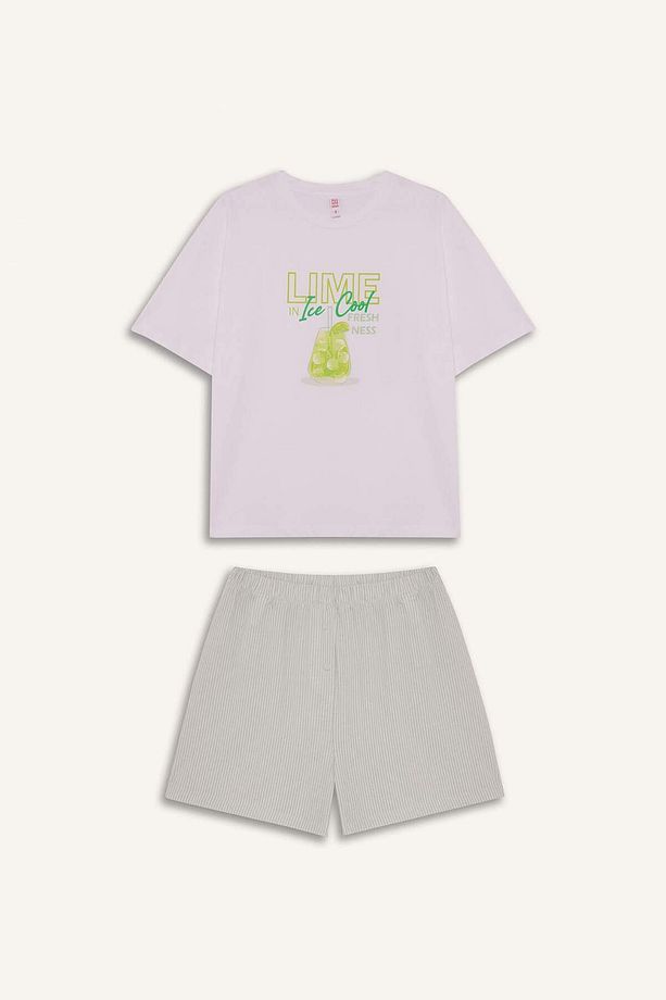 Pijama Takımı Regular Fit Baskılı Kısa Kollu Üst Şort-Fall in Love F5579AX25SM - 1