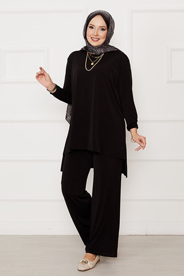 Casual Comfortable Fit Double Sandy Set Black
