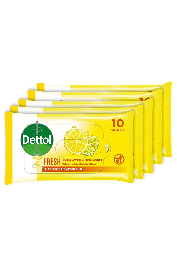 Fresh Antibacterial Skin Wipes 5 x 10pcs On-the-Go Germ Protection with Refreshing Citrus