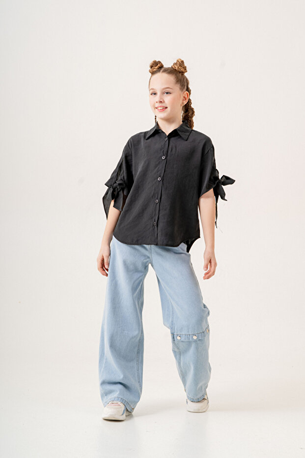 Girl's Sleeve Tie Shirt 3168