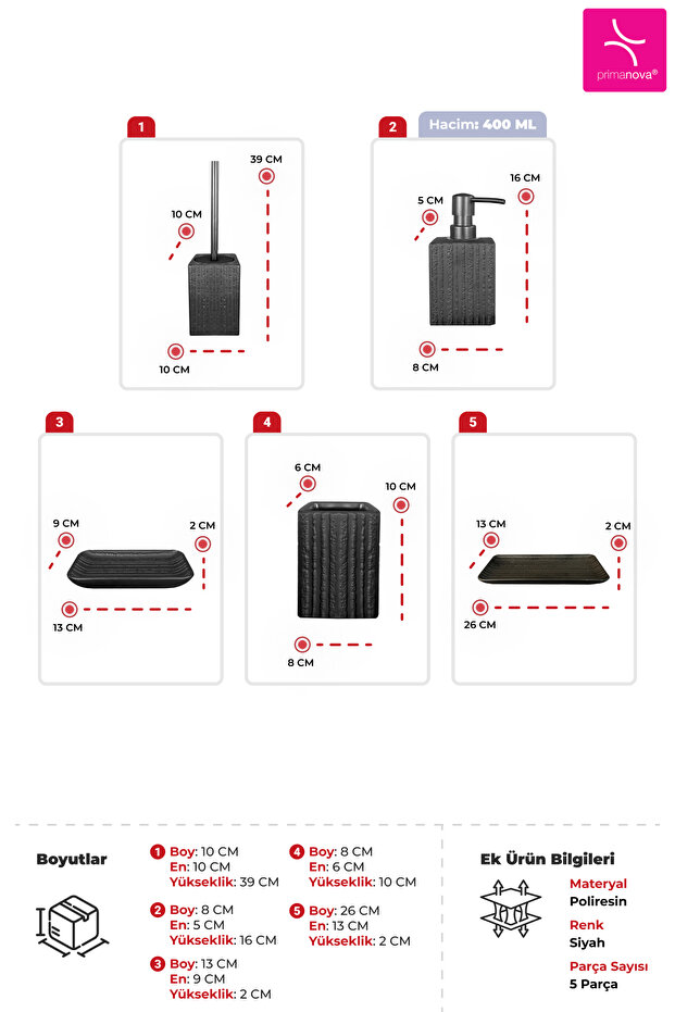 Elowen 5'li Banyo Seti Siyah - 3