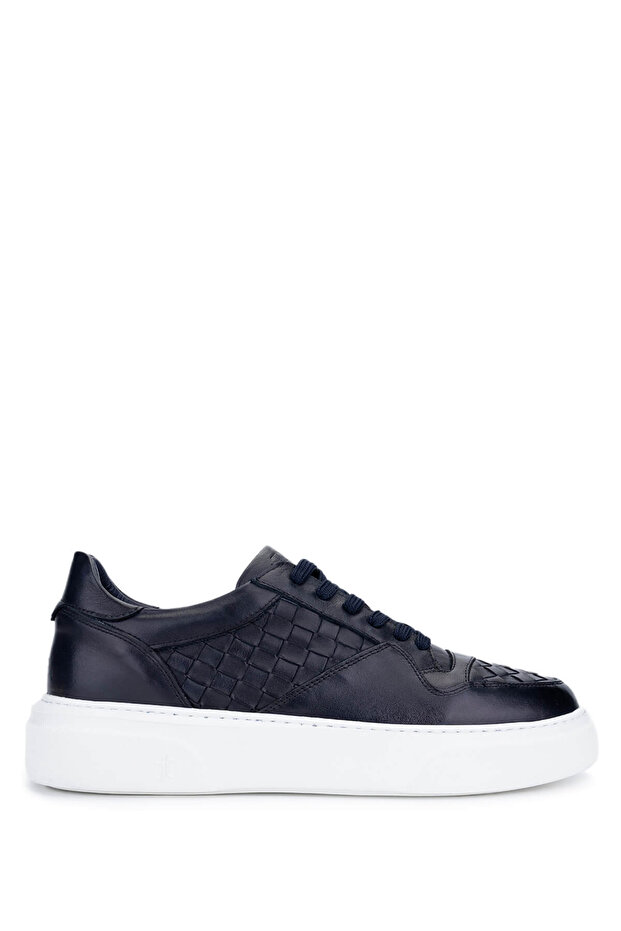 Men's Genuine Leather Navy Blue Sneakers & Sports Shoes