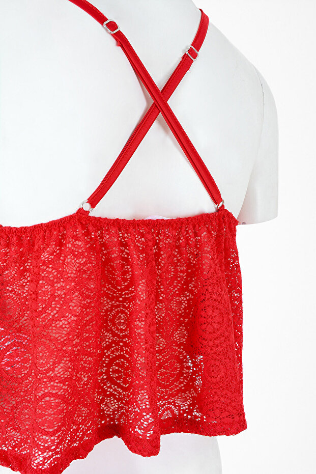 قميص داخلي بحزام رفيع من Alanis باللون الأحمر - 2