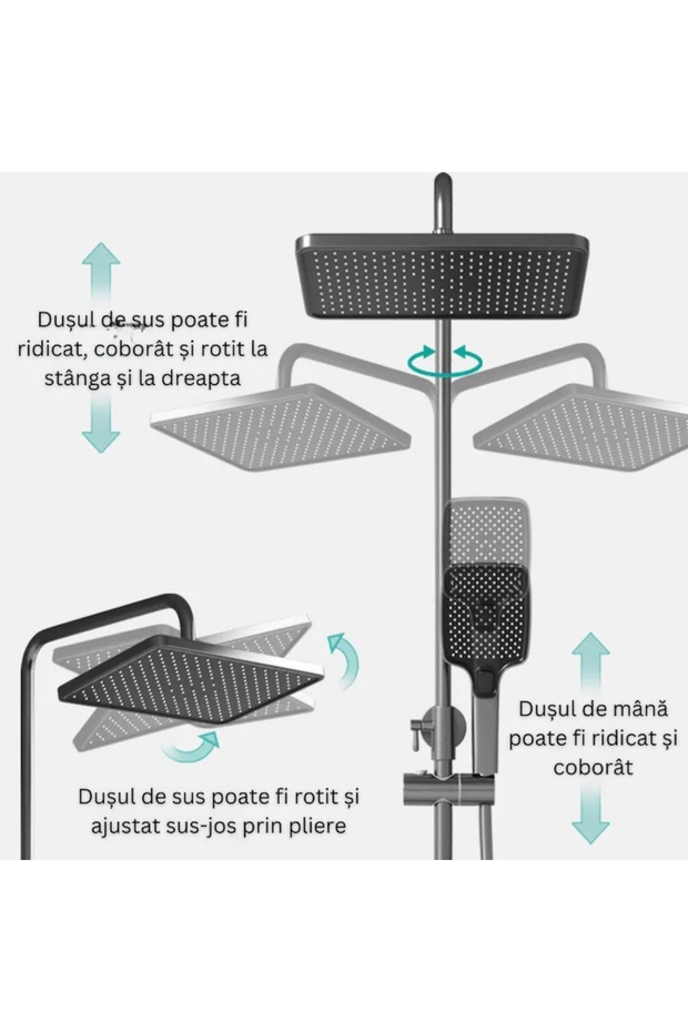 LED shower set with digital display, thermostat, turbine, 4 functions, adjustable shower, rain, faucet, graphite - 7